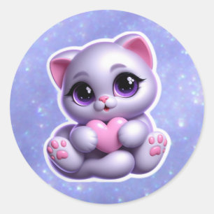 Niedliche Katze mit Herzsticker Runder Aufkleber