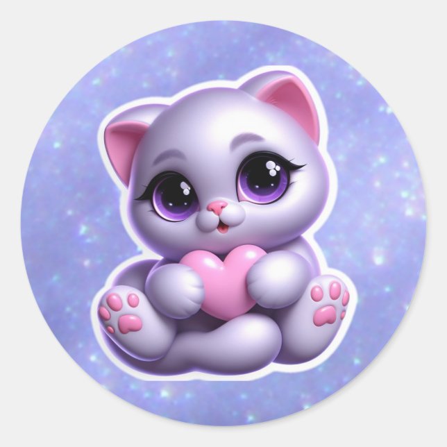 Niedliche Katze mit Herzsticker Runder Aufkleber (Vorderseite)