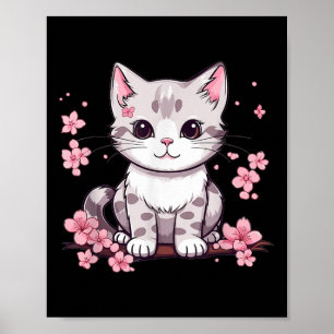 Niedliche Katze mit Kirschblüten, die ich kälte Poster