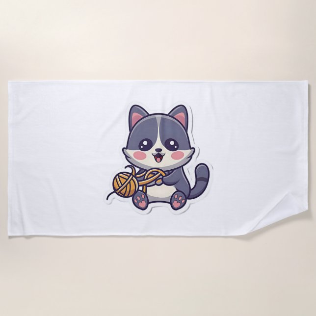 Niedliche Katze mit klassischem T - Shirt aus dem  Strandtuch (Vorderseite)