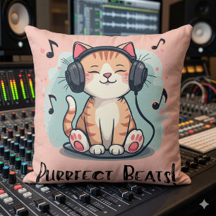 Niedliche Katze mit Kopfhörern Kawaii Music Lover Kissen