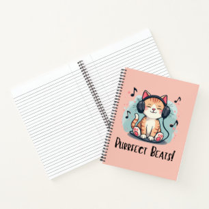 Niedliche Katze mit Kopfhörern Kawaii Music Lover  Notizbuch