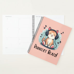Niedliche Katze mit Kopfhörern Kawaii Music Lover Planer