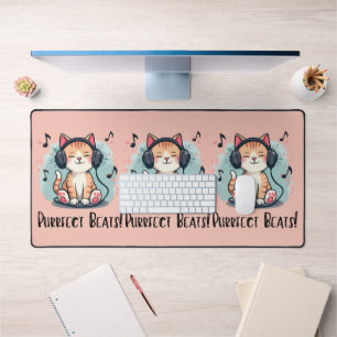 Niedliche Katze mit Kopfhörern Kawaii Music Lover  Schreibtischunterlage