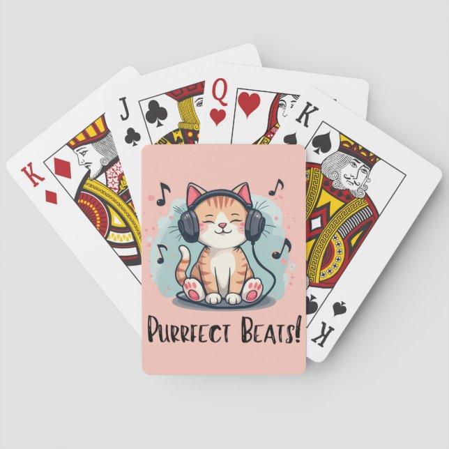 Niedliche Katze mit Kopfhörern Kawaii Music Lover  Spielkarten (Rückseite)