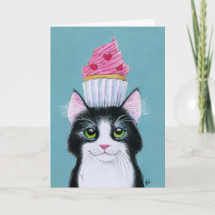 Niedliche Katze mit Kuchen Geburtstagskarte Karte