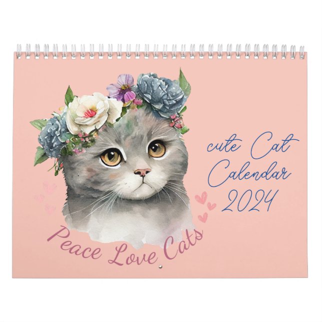 niedliche Katze mit Liebe und Frieden Kalender (Titelbild)