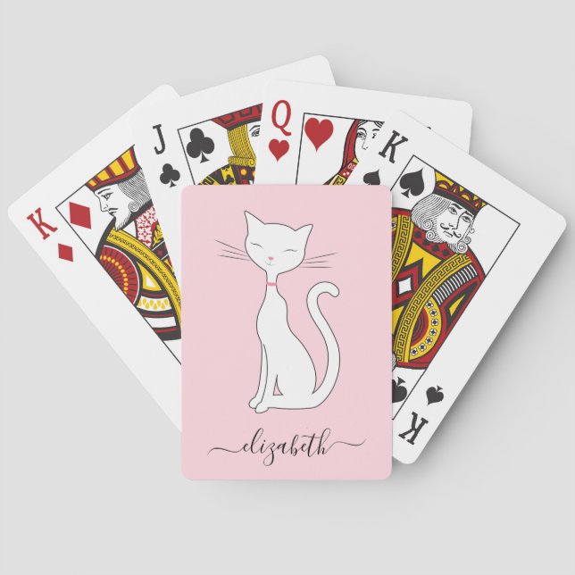 Niedliche Katze Mit Monogramm rosa Spielkarten (Rückseite)