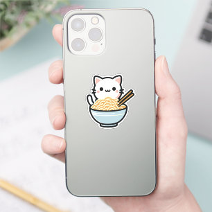 Niedliche Katze mit Noodles-Aufkleber Kawaii Ani Aufkleber
