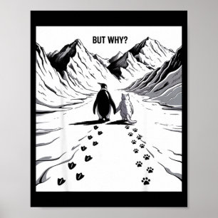 Niedliche Katze mit Pinguin, aber warum Berge für Poster