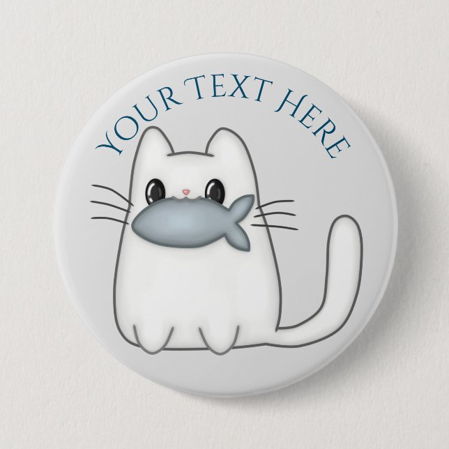 Niedliche Katze mit Preisfisch Button (Vorderseite)