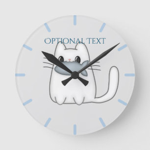 Niedliche Katze mit Preisfisch Runde Wanduhr