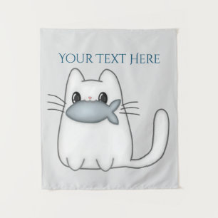 Niedliche Katze mit Preisfisch Wandteppich
