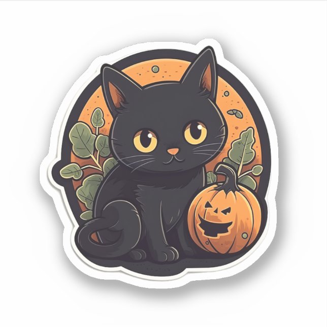 Niedliche Katze mit Pumpkin Aufkleber (Vorderseite)