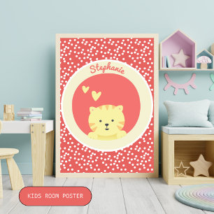 Niedliche Katze mit Punkten Spaß Kinder Schlafzimm Poster