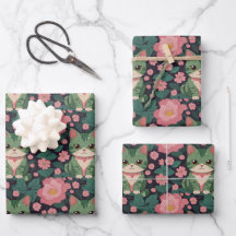 Niedliche Katze mit rosa Blume nahtlose Muster