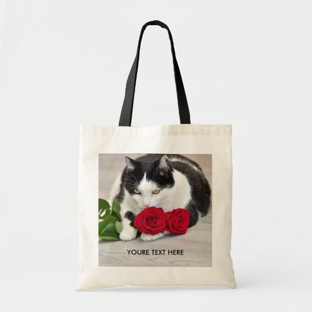 Niedliche Katze mit rote Rose Tragetasche (Vorne)