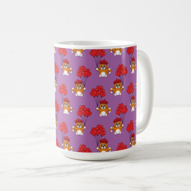 Niedliche Katze mit Rotem Herzen Kaffeetasse (VorderseiteRechts)