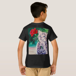 Niedliche Katze mit roter Blume T-Shirt