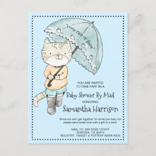Niedliche Katze mit Schirm Kinderdusche per Post Einladungspostkarte