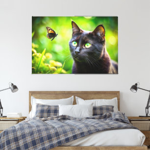Niedliche Katze mit schönem Schmetterlingsbild Nat Leinwanddruck