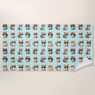 Niedliche Katze mit Sonnenbrille auf hellblauem Hi Strandtuch