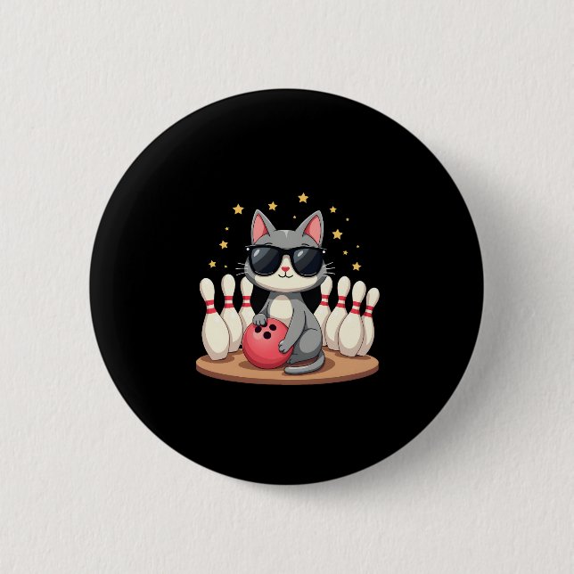 Niedliche Katze mit Sonnenbrille Katze Bowling spi Button (Vorderseite)