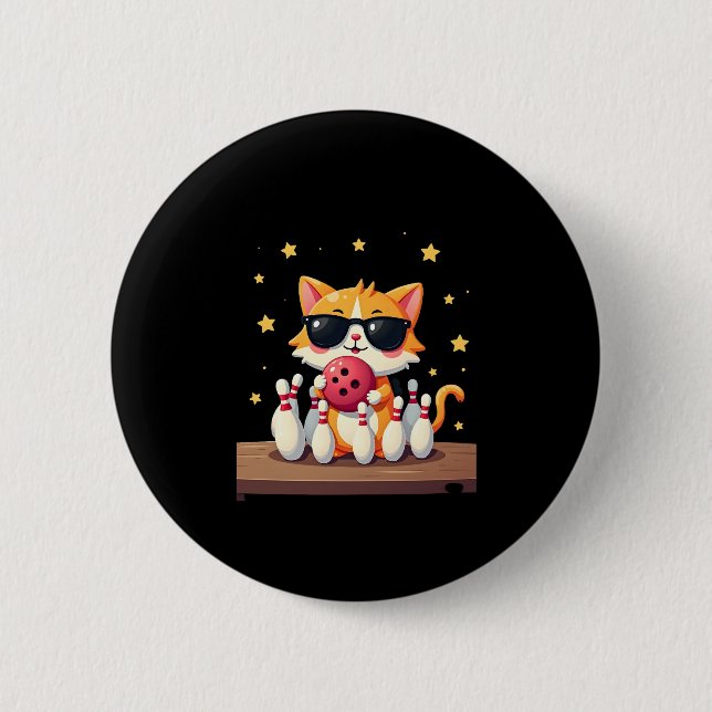 Niedliche Katze mit Sonnenbrille Katze Bowling spi Button (Vorderseite)