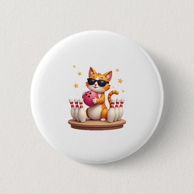 Niedliche Katze mit Sonnenbrille Katze Bowling spi Button (Vorderseite)