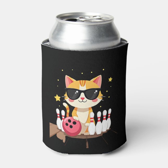 Niedliche Katze mit Sonnenbrille Katze Bowling spi Dosenkühler (Kanne Vorderseite)