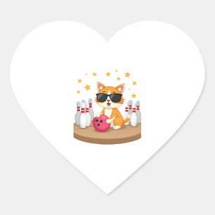 Niedliche Katze mit Sonnenbrille Katze Bowling spi Herz-Aufkleber