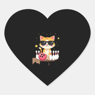 Niedliche Katze mit Sonnenbrille Katze Bowling spi Herz-Aufkleber