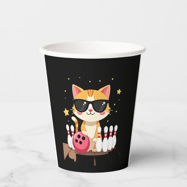 Niedliche Katze mit Sonnenbrille Katze Bowling spi Pappbecher (Vorderseite)