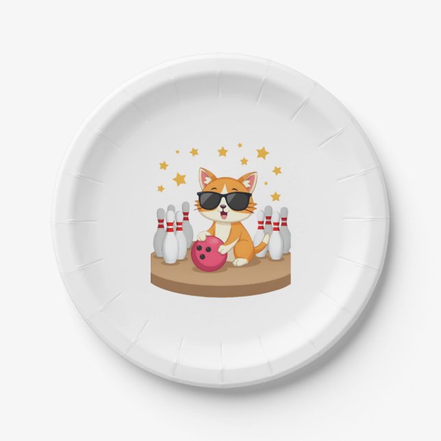 Niedliche Katze mit Sonnenbrille Katze Bowling spi Pappteller (Vorderseite)