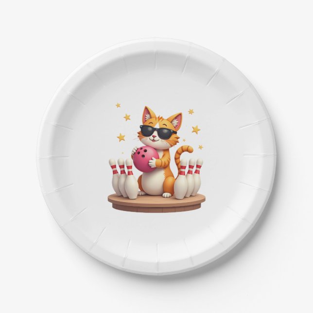 Niedliche Katze mit Sonnenbrille Katze Bowling spi Pappteller (Vorderseite)