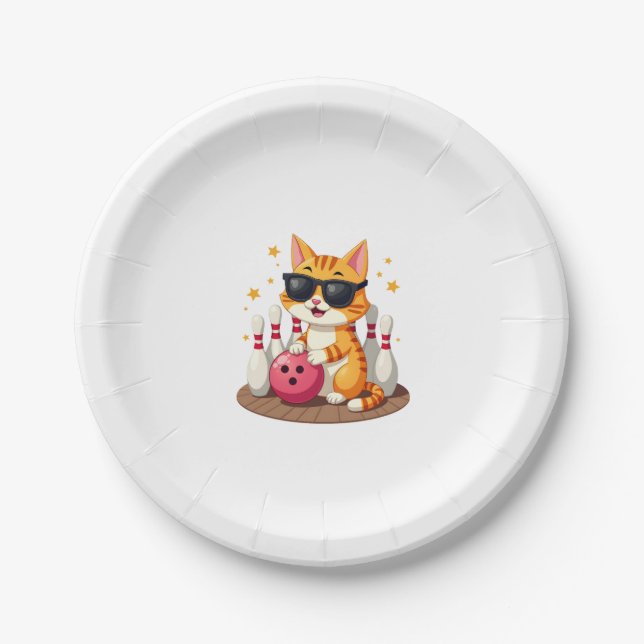 Niedliche Katze mit Sonnenbrille Katze Bowling spi Pappteller (Vorderseite)