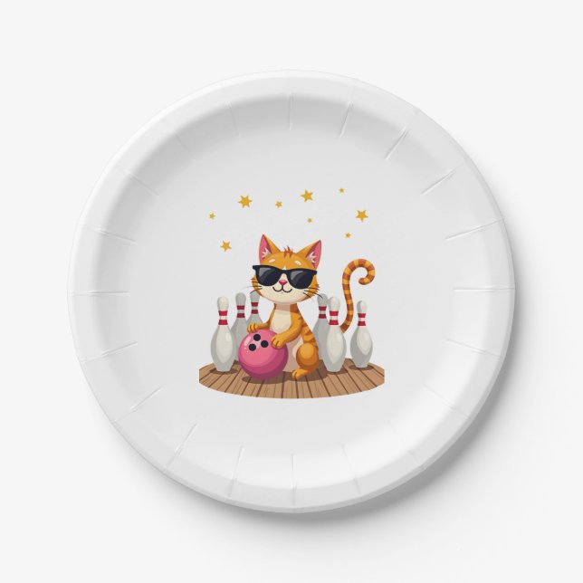 Niedliche Katze mit Sonnenbrille Katze Bowling spi Pappteller (Vorderseite)