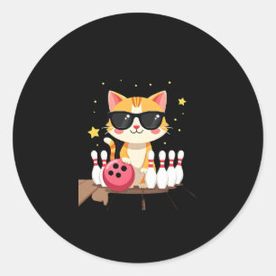 Niedliche Katze mit Sonnenbrille Katze Bowling spi Runder Aufkleber