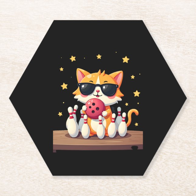 Niedliche Katze mit Sonnenbrille Katze Bowling spi Untersetzer (Vorderseite)
