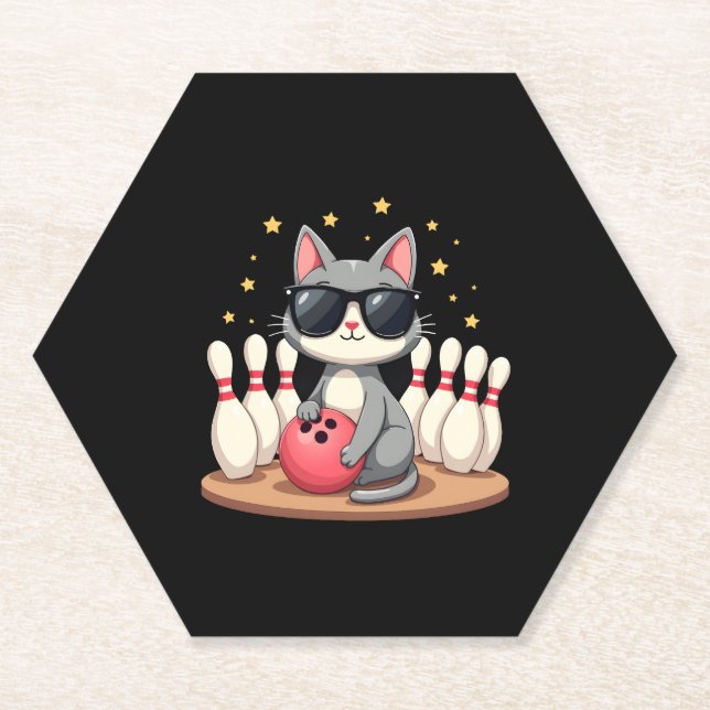 Niedliche Katze mit Sonnenbrille Katze Bowling spi Untersetzer (Vorderseite)
