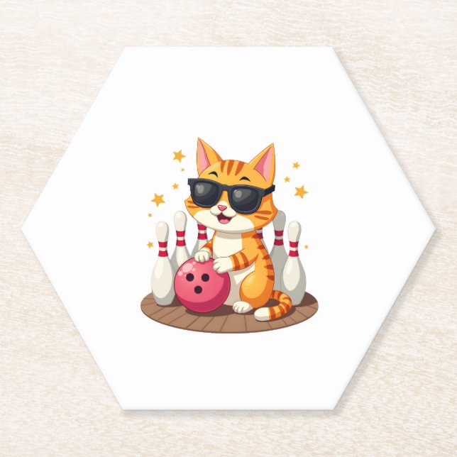 Niedliche Katze mit Sonnenbrille Katze Bowling spi Untersetzer (Vorderseite)