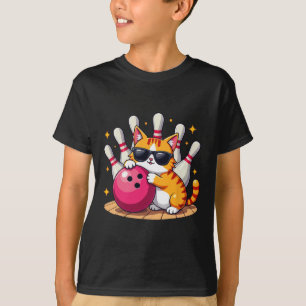 Niedliche Katze mit Sungles Katze Bowling spielen T-Shirt