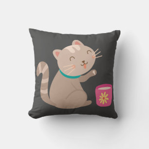 Niedliche Katze mit Teacup-Cartoon Kissen