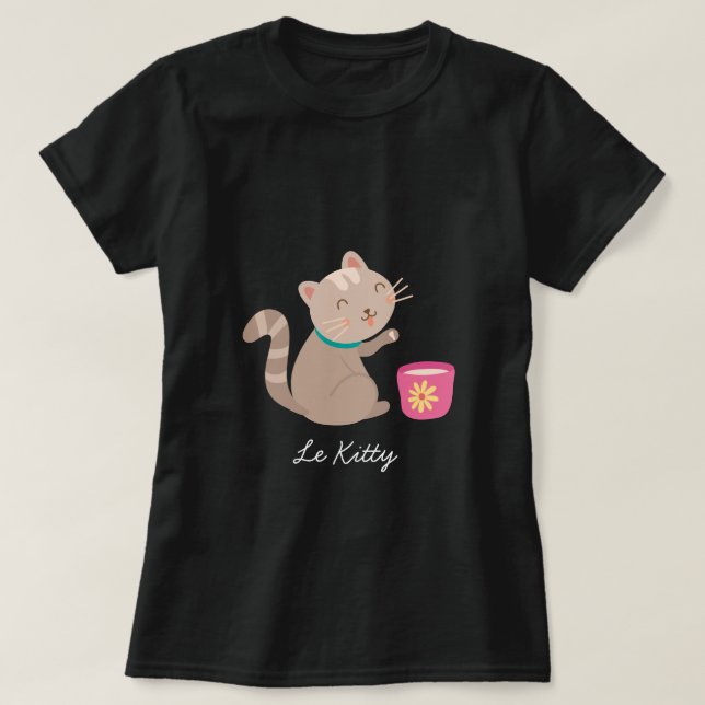 Niedliche Katze mit Teacup-Cartoon T-Shirt (Design vorne)