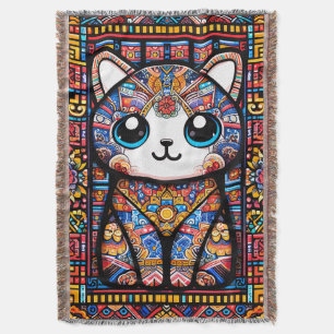 Niedliche Katze mit traditionellem Muster Decke
