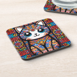 Niedliche Katze mit traditionellem Muster Getränkeuntersetzer