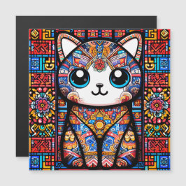 Niedliche Katze mit traditionellem Muster Magnetkarte