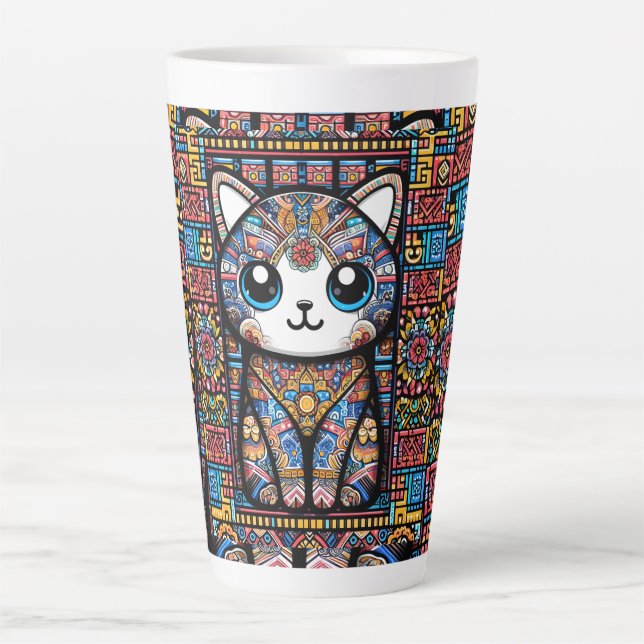 Niedliche Katze mit traditionellem Muster Milchtasse (Vorderseite)