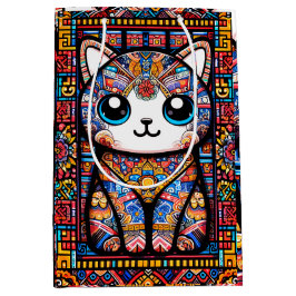 Niedliche Katze mit traditionellem Muster Mittlere Geschenktüte
