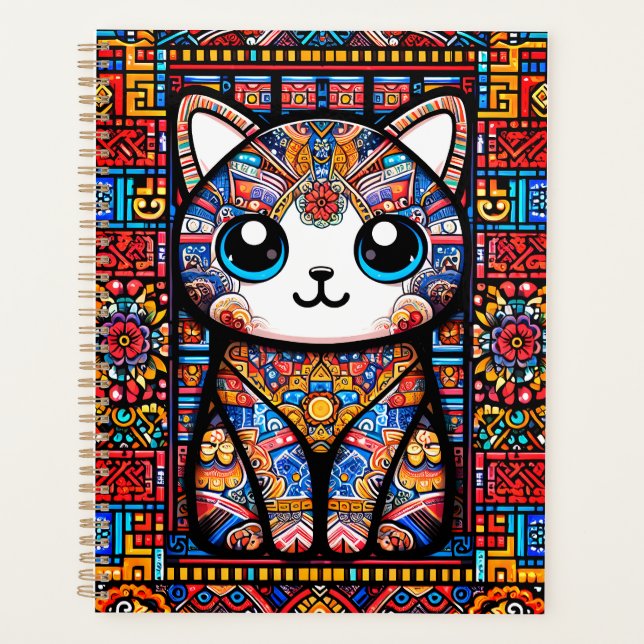 Niedliche Katze mit traditionellem Muster Planer (Vorderseite)